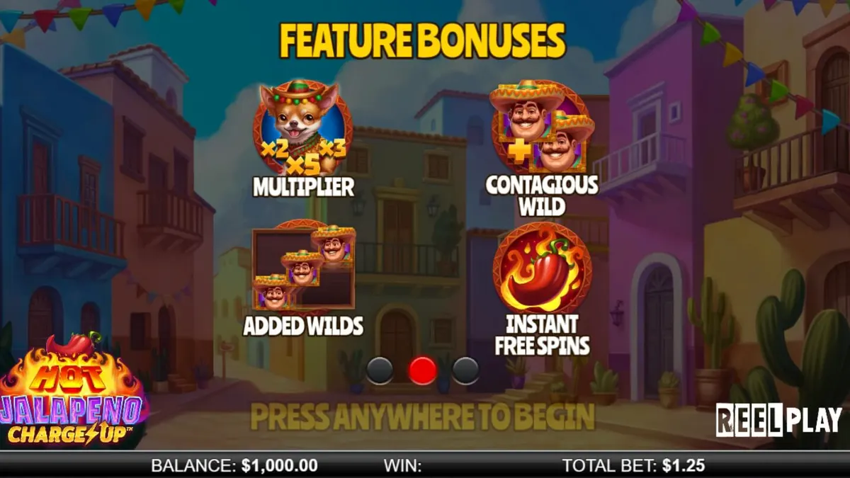 Hot Jalapeño Charge Up slot grid com tema de festa mexicana