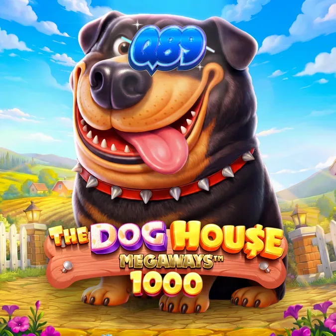 Interface do slot The Dog House Megaways 1000 com símbolos de cães e multiplicadores
